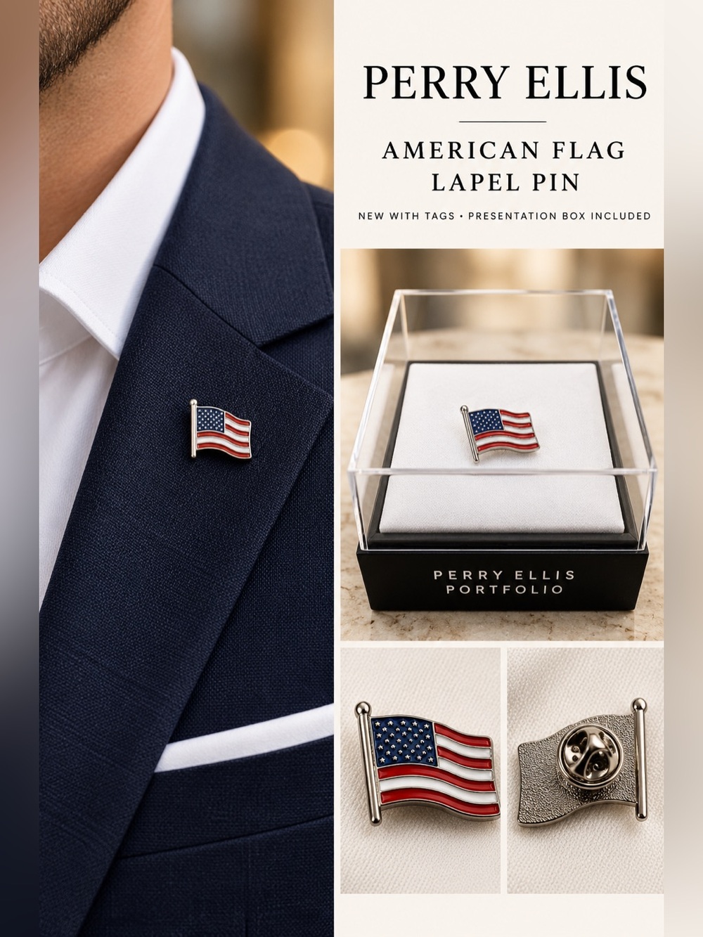 Perry Ellis American Flag Lapel Pin NWT
